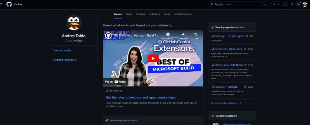 Captura pantalla home github