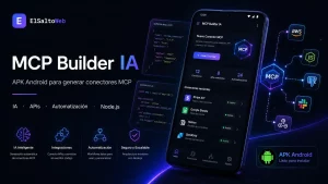 Imagen promocional de MCP Builder IA, una APK Android para generar conectores MCP con inteligencia artificial, APIs, automatización y Node.js.
